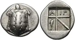 Silver drachma from the island of Aegina, after 404 BC