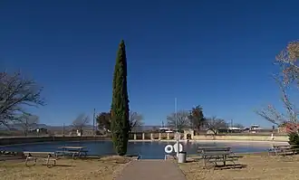 A photo of the main area of the swimming pool at Balmorhea State Park