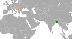 Map indicating locations of Bangladesh and Serbia