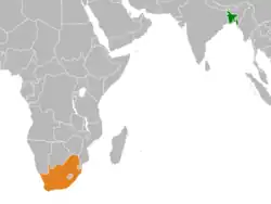 Map indicating locations of Bangladesh and South Africa