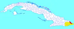 Baracoa municipality (red) within Guantánamo Province (yellow) and Cuba