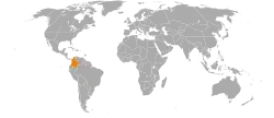 Map indicating locations of Barbados and Colombia