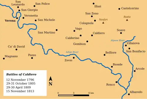 Map of the Battle of Caldiero, 29–31 October 1805