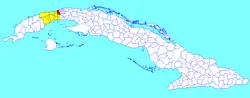 Bauta municipality (red) within Artemisa Province (yellow) and Cuba