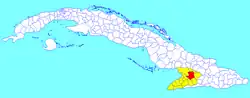 Bayamo municipality (red) in Granma Province (yellow) and Cuba