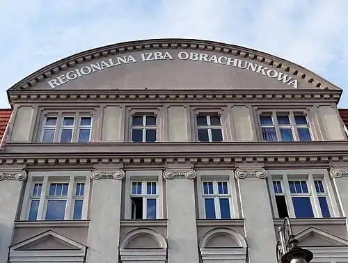 Detail of the top of the frontage