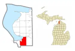 Location within Emmet County and the administered communities of Bay View (1) and portion of Conway (2)