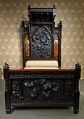 Bedstead by Benn Pitman designer, Adelaide Nourse Pitman carver, Elizabeth Nourse painter, 1882–1883, American black walnut and painted panels
