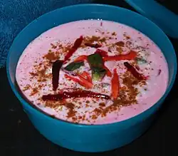 Beetroot and carrot raita