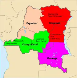 Congo provinces in 1914. (Katanga is the Pink section)