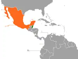 Map indicating locations of Belize and Mexico