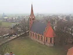 Aerial view of Bergholz with the village church