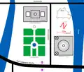 Simplified map of the Lustgarten, showing the Old Museum and Berlin Cathedral