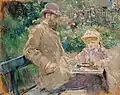 Artist's husband Eugène Manet and their daughter Julie Manet in the Bougival garden (1881) by Berthe Morisot