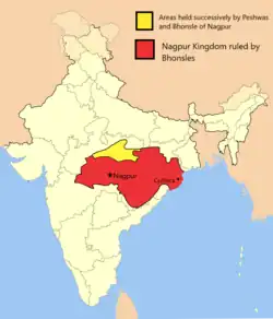 The Kingdom of Nagpur at its greatest extent.[1]