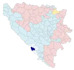 Location of Grude within Bosnia and Herzegovina