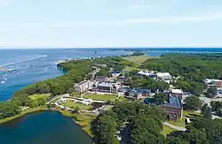 drone shot of the University of New England Biddeford Campus