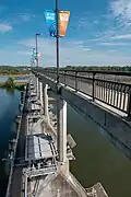 Looking down from the west side of the bridge