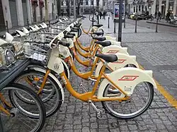 BikeMi station and bikes along Corso Garibaldi