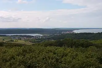 View over the foothills of the Granitz from the hunting lodge (a castle) looking towards Binz, Rügen Island