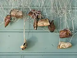 Finnish fishing net corks made out of birch bark and stones