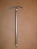 A 2011 Black Diamond ice axe. 71&nbsp;cm (28&nbsp;in) long with a weight of 430&nbsp;g (15&nbsp;oz)