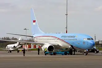 Boeing 737-800 Indonesia One in Amsterdam Airport Schiphol, Netherlands.
