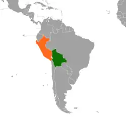 Map indicating locations of Bolivia and Peru