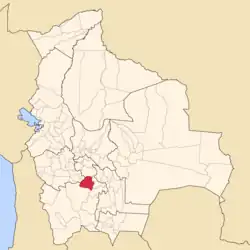 Map with an areas highlighted in red which represents the province