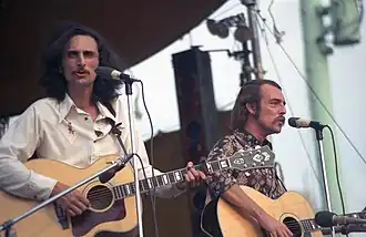 Tom Shipley (left) and Mike Brewer in concert on Boston Common, 1971