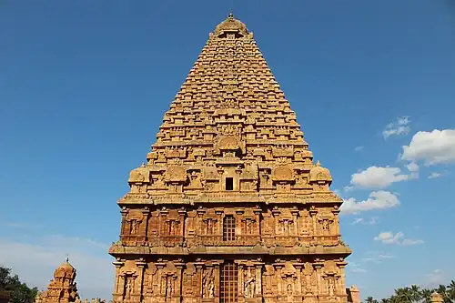 The granite gopuram (tower) of the Thanjavur Temple