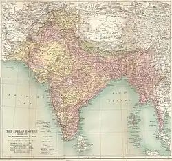 Map of British processions in South Asia