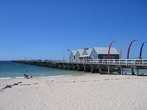 At 1,841 metres (6,040 ft), the Busselton Jetty is the longest wooden jetty (pier) in the Southern Hemisphere.