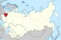 Location of Byelorussia (red) within the Soviet Union (red and white) between 1956 and 1991