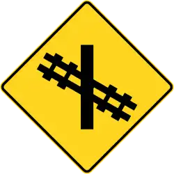 Skewed railway crossing ahead