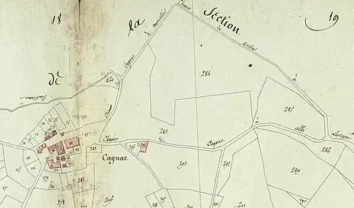 Hamlet of old Cagnac - cadastral map of Castelnau-de-Lévis in 1809.
