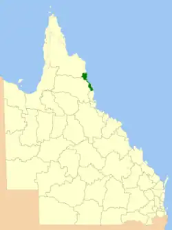 Location within Queensland, 2013, prior to de-amalgamation of Shire of Douglas