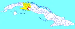 Calimete municipality (red) within Matanzas Province (yellow) and Cuba