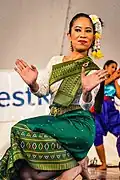 Cambodian American dancer wearing sbai