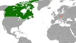 Map indicating locations of Canada and Czech Republic