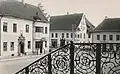 Narva: wrought-iron railings of the Town Hall stairs and Town Hall Square (Raekoja plats)