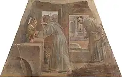 Fresco showing Saint Didacus saving a boy sleeping in an oven