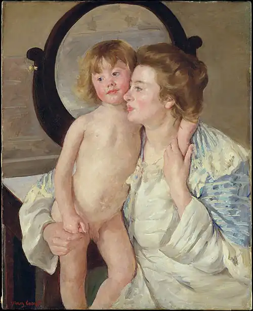 A painting of a mother with a nude male child