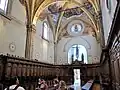 Interior of the church of San Lorenzo in the Certosa del Galluzzo near Florence. The window of Christ the Redeemer was made by Ulisse De Matteis ca. 1870-80.