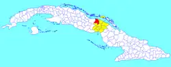 Chambas municipality (red) within Ciego de Ávila Province (yellow) and Cuba