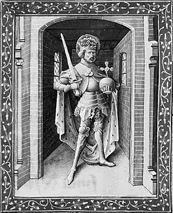 Charlemagne in the book of hours of Philip the Good, by Jean Le Tavernier&nbsp;[fr], 1450s