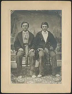 Studio portrait of Charles and Joseph Riel, two of Louis Riel’s brothers, photographed in St. Boniface, Manitoba