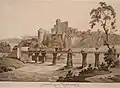 A view of the bridge over the River Wye, and the ruins of the Castle at Chepstow; 1812 print