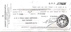 Cheque of banque credit mediterranean to the order of Fadaa Harfouche.