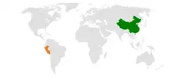 Map indicating locations of China and Peru